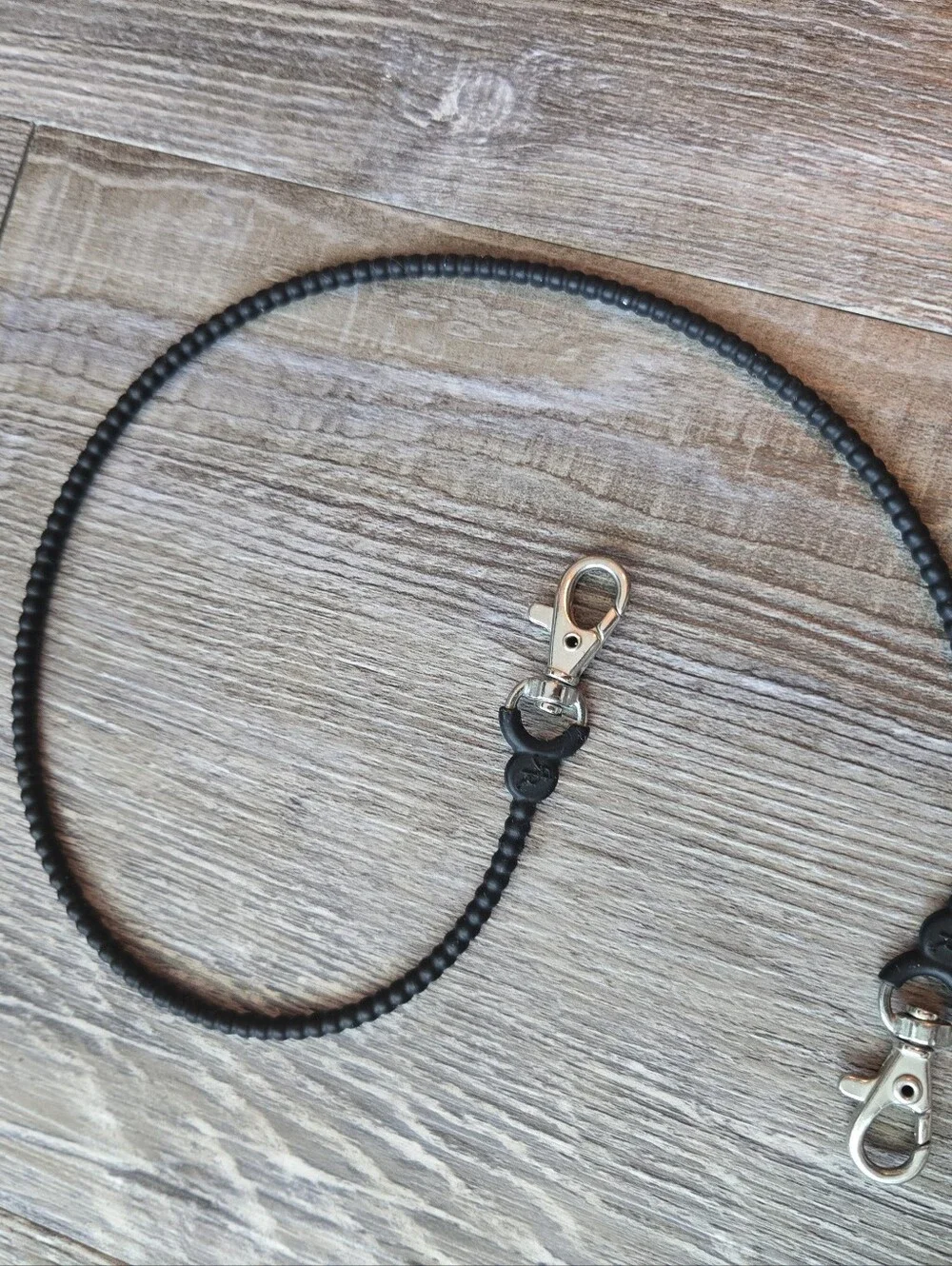 Baby Black Beaded Lanyard with Silver Clips